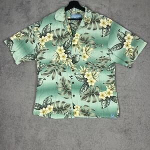 Bermuda Bay Shirt Mens Medium Green Silk Hawaiian Floral Camp Aloha Button Up